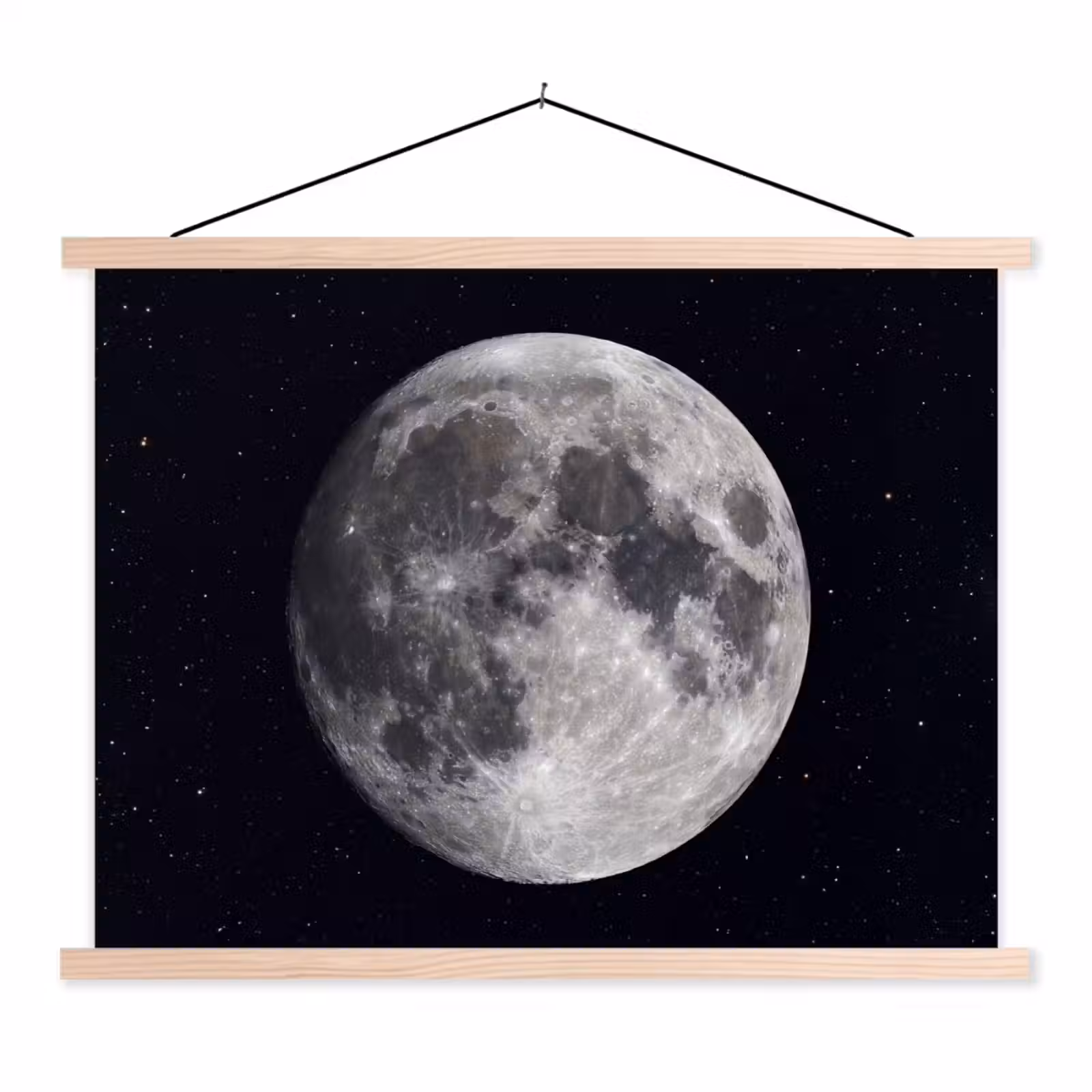 Hanging Poster - Moon - Stars - Space - Maan - Sterren - Ruimte textielposter latten blank klein