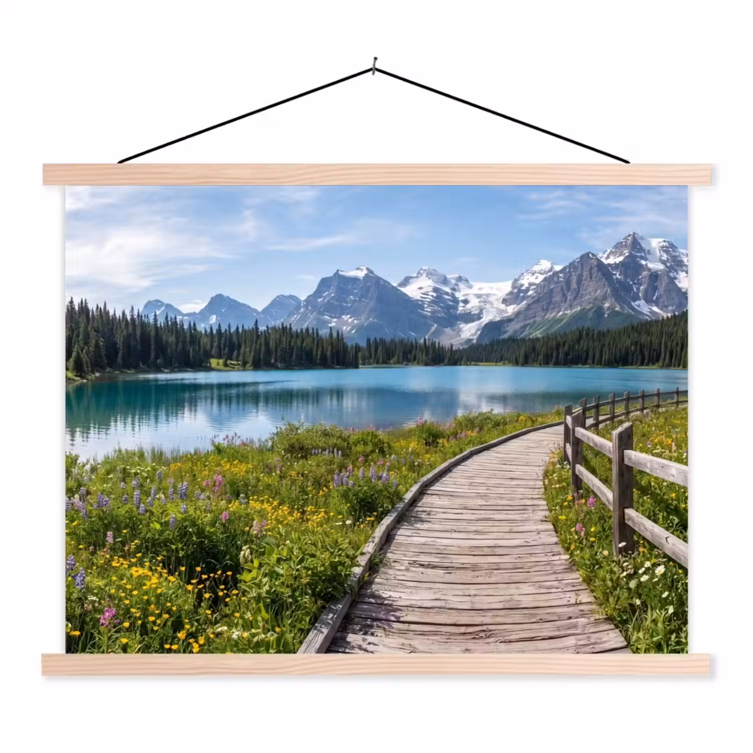 Bergen - Meer - Landschap - Blauw textielposter latten blank klein -3d