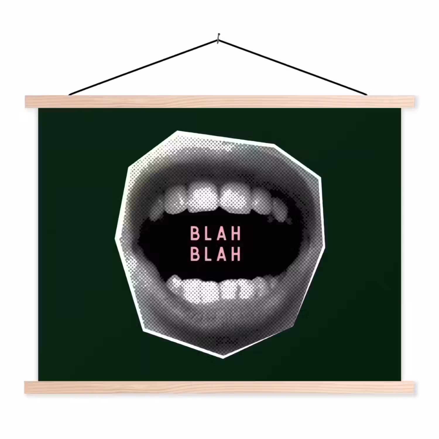 Mond - Groen - Illustratie - BLAH BLAH textielposter latten blank klein -3d