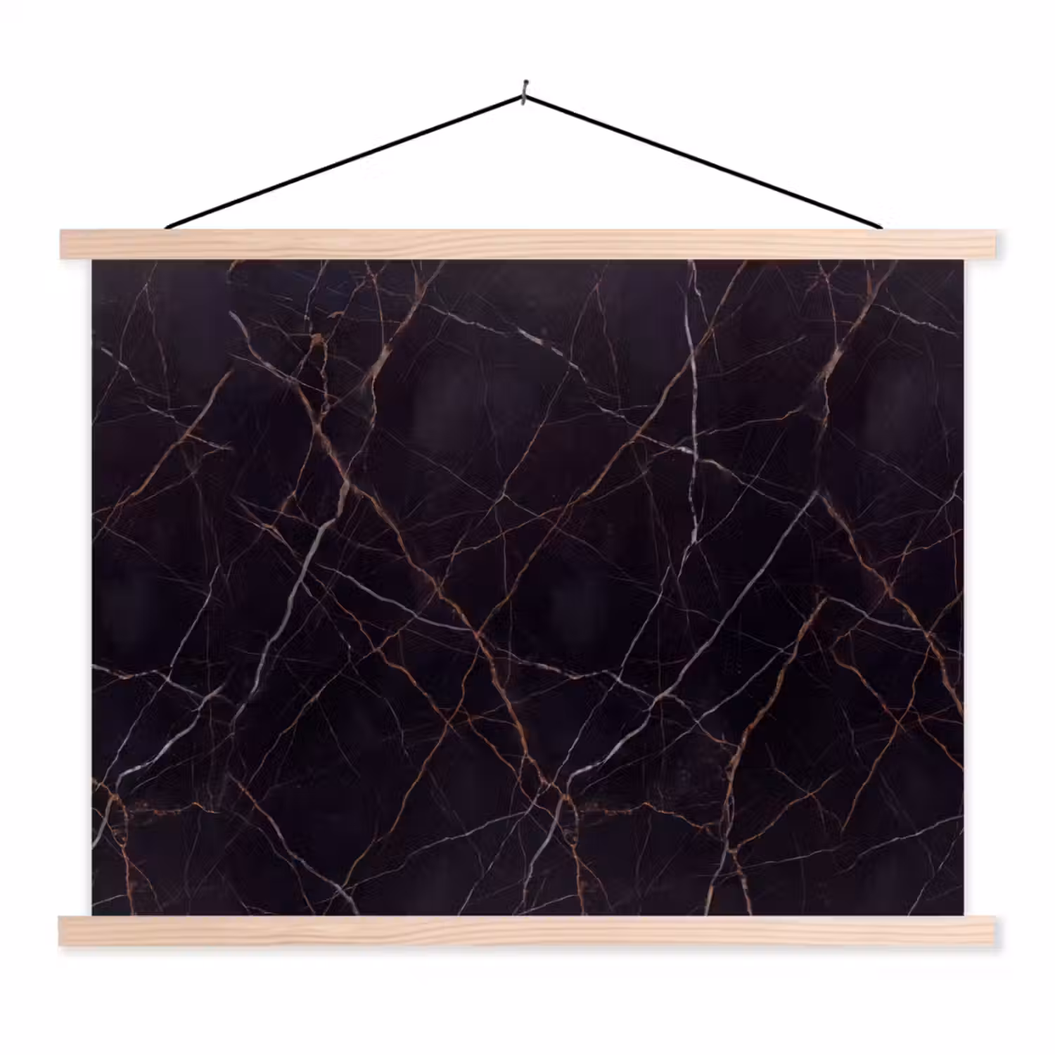 Natuursteen - Marmerpatroon - Abstract - Modern - Zwart - Goud textielposter latten blank klein -3d