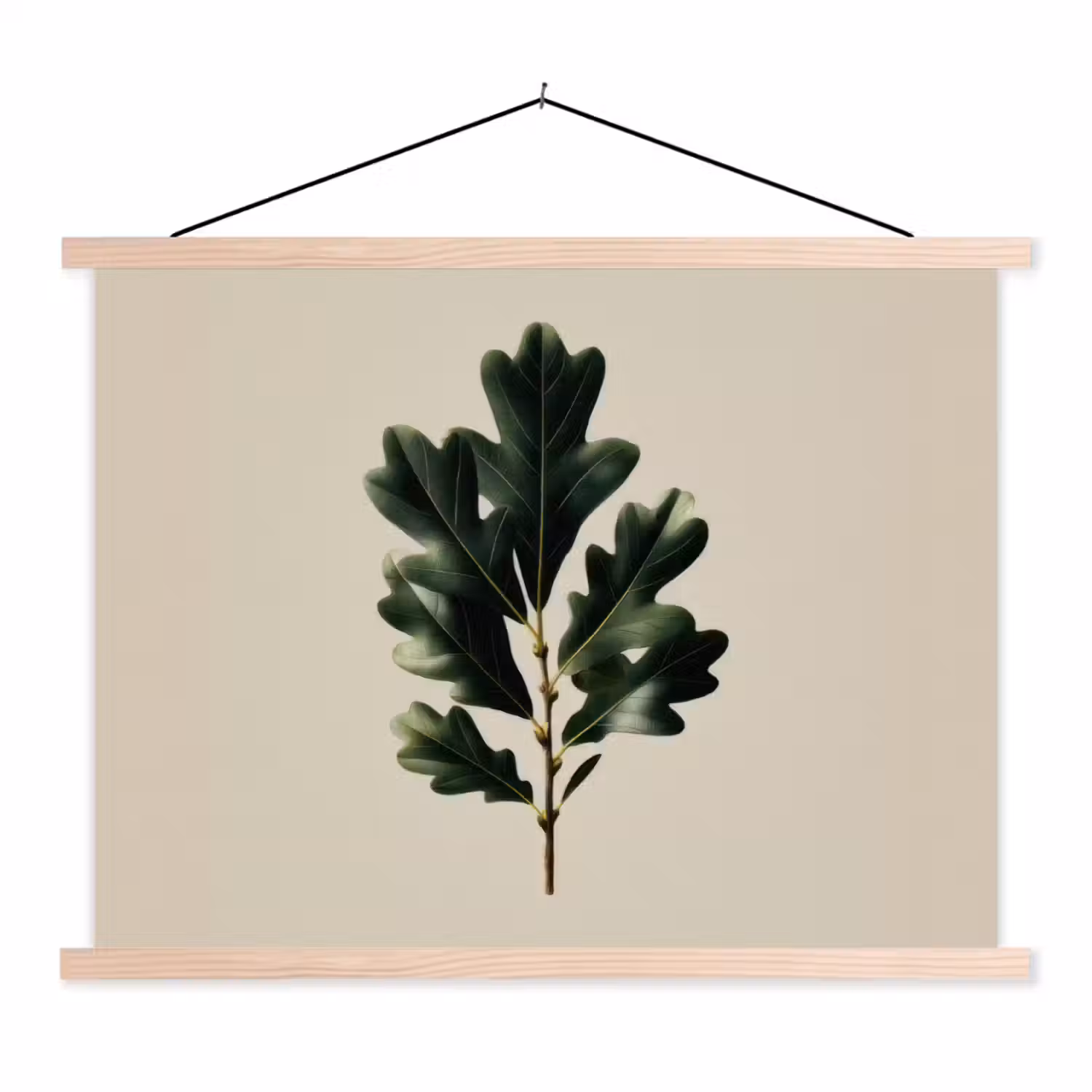 Eikenbladeren - Beige - Groen - Golvende randen textielposter latten blank klein -3d