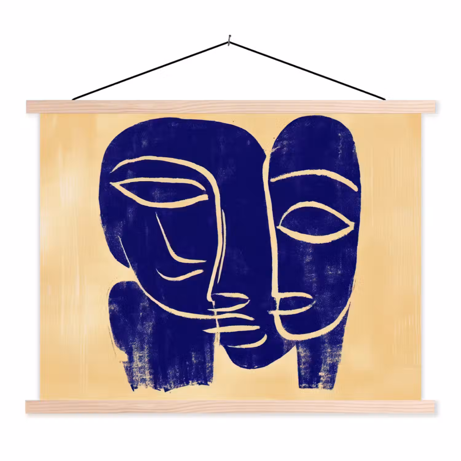 Okergeel - Blauw - Eenvoudige lijnen textielposter latten blank klein -3d