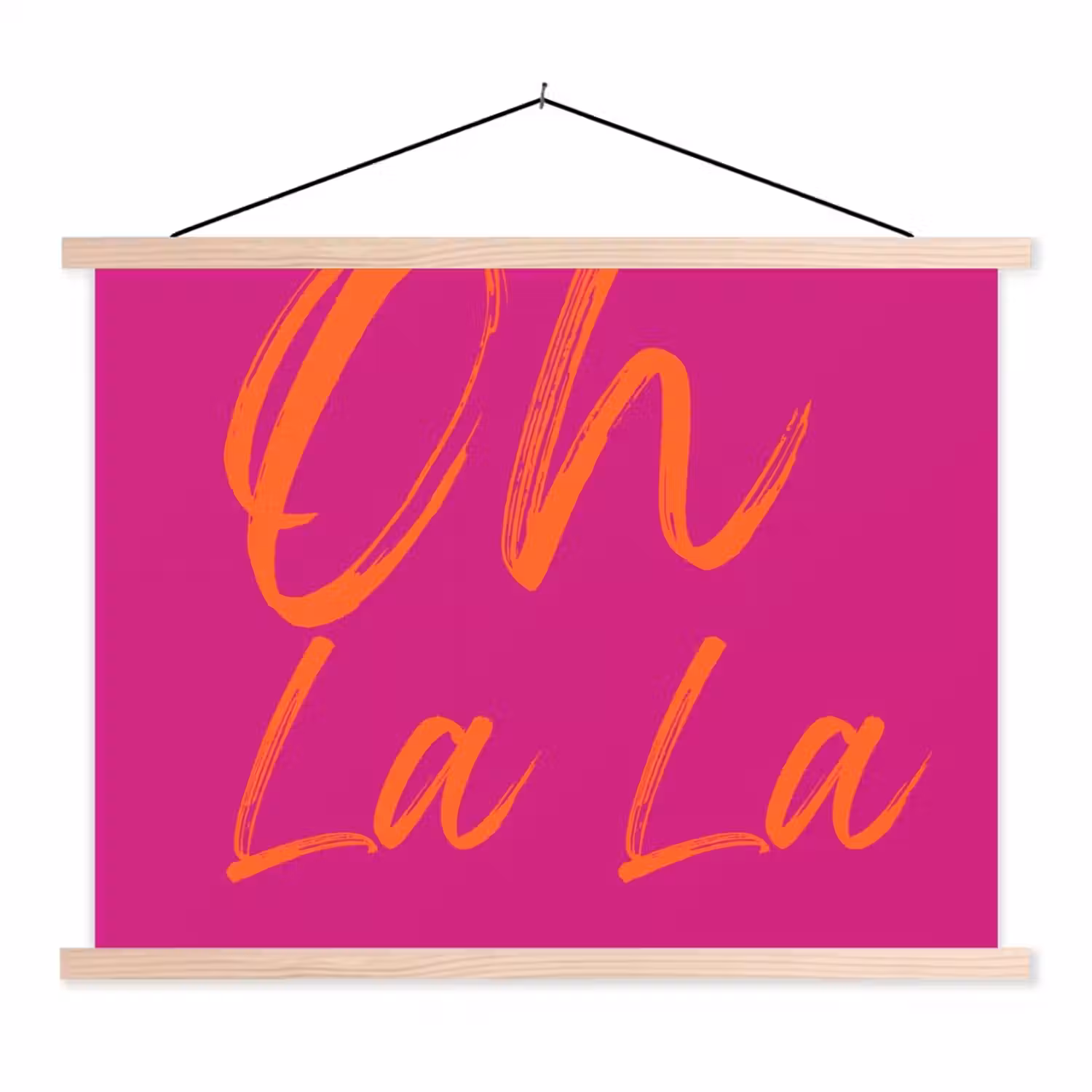Oh la la - Oranje - Roze textielposter latten blank klein -3d