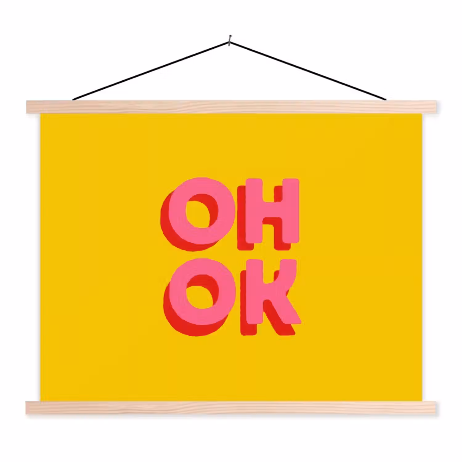 Oh ok - 3D - Geel - Roze textielposter latten blank klein -3d