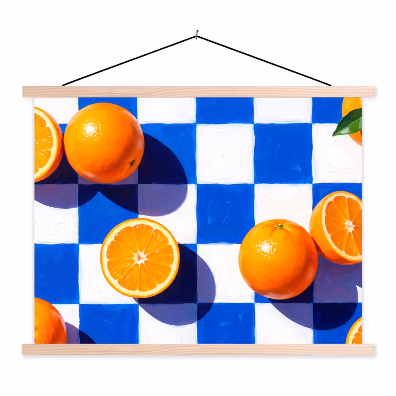 Hanging Poster - Orange - Checkered - Food - Sinaasappel - Geruit - Eten textielposter latten blank klein