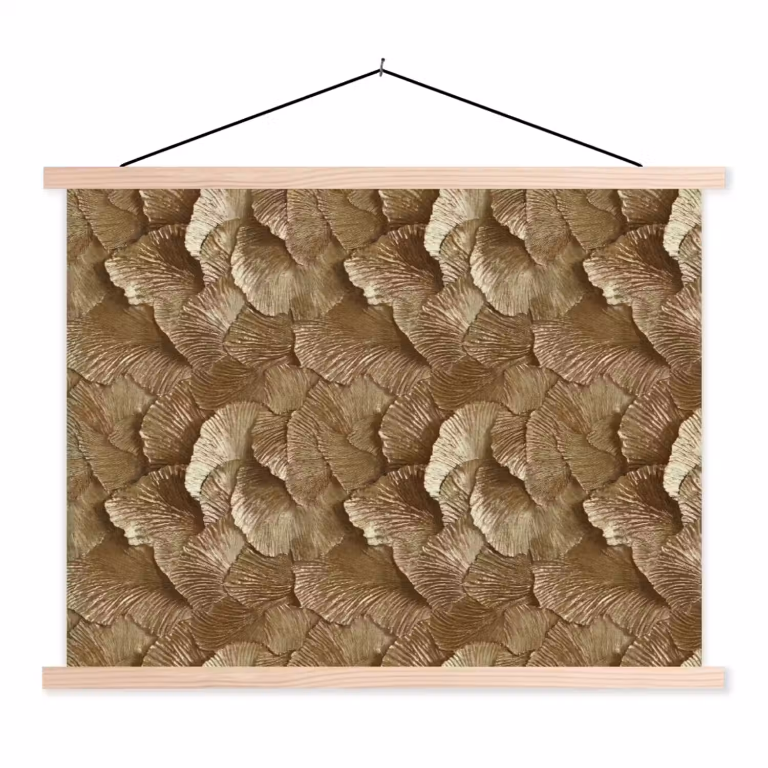 Organisch - Patroon - Bladeren - Goud textielposter latten blank klein 122 -3d
