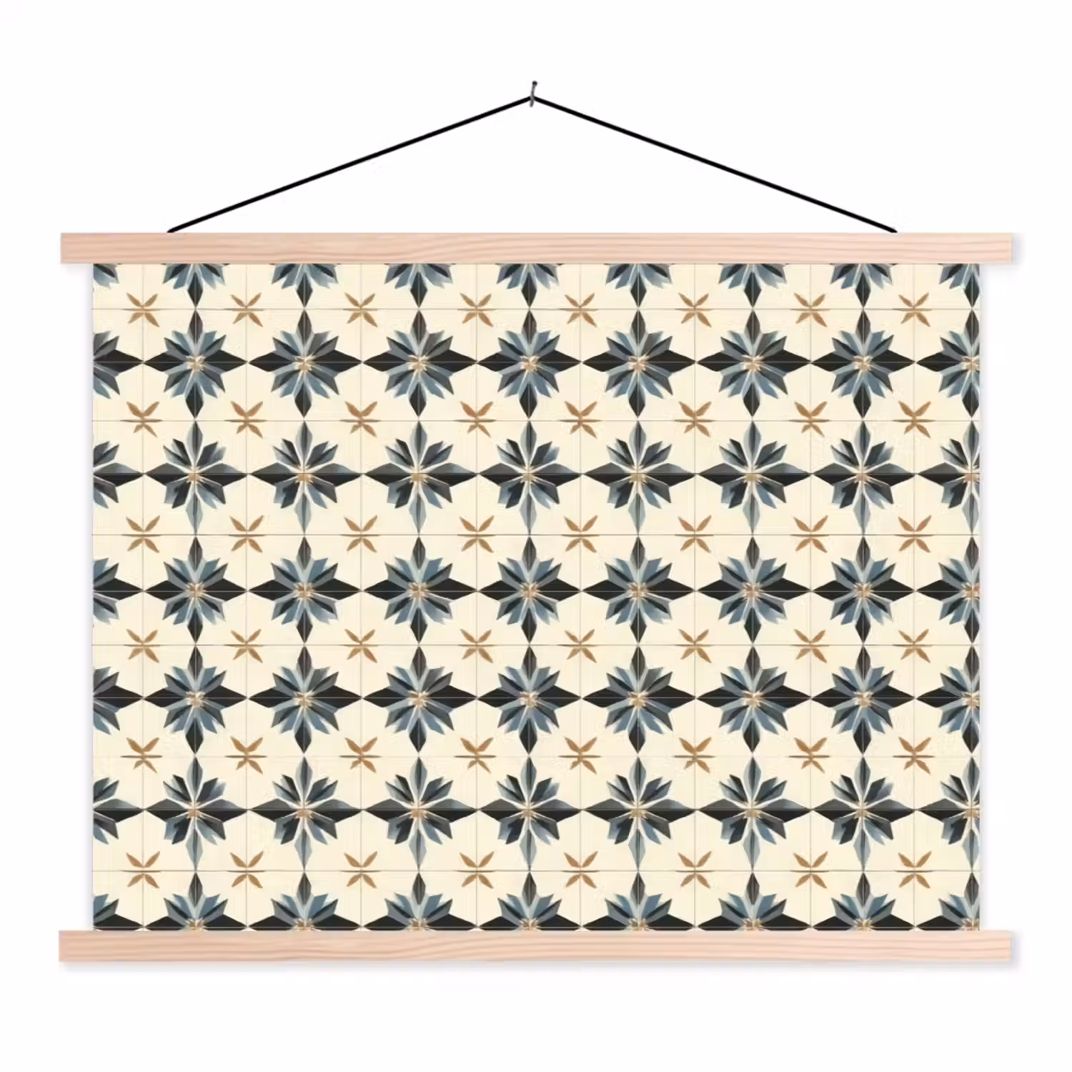 Sierlijk - Ornament - Blauw textielposter latten blank klein 122 -3d