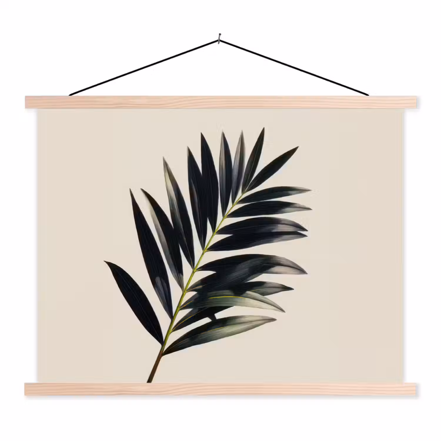 Palmblad - Subtiel - Groen - beige textielposter latten blank klein -3d