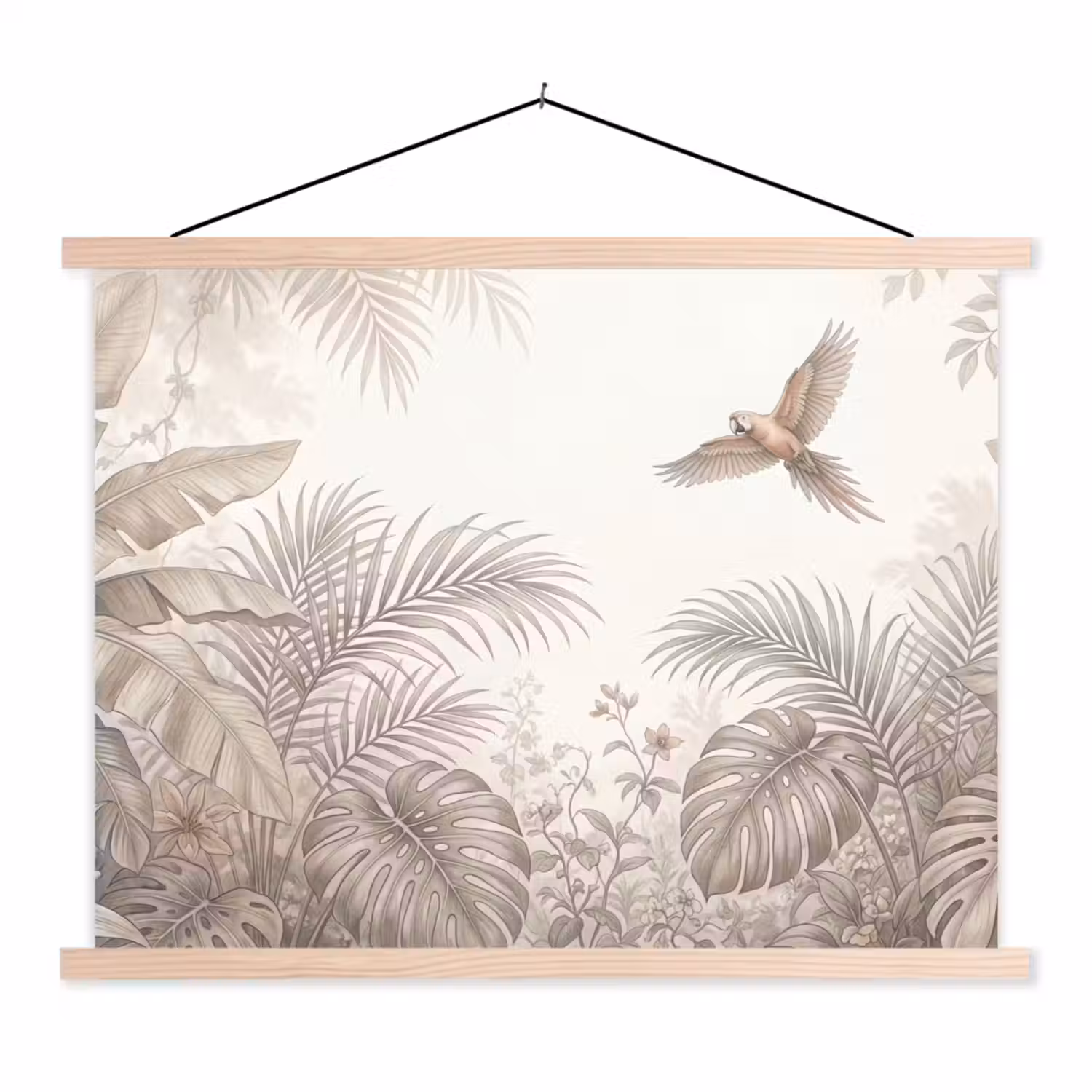 Papagaai - Jungle - Tropisch textielposter latten blank klein -3d