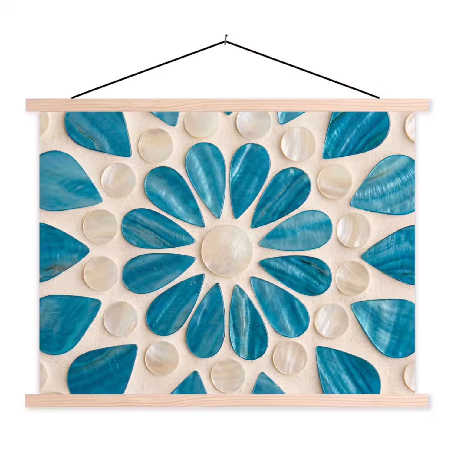Patroon - Mozaïek - Schelpen - Abstract - Turquoise textielposter latten blank klein -3d