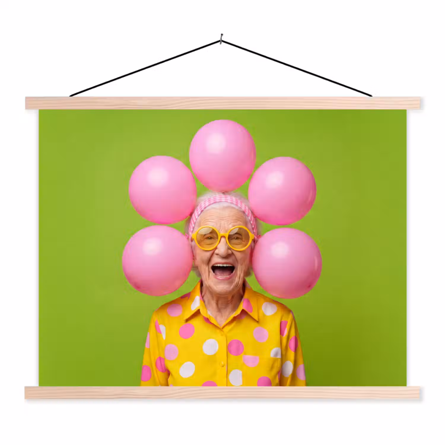 Mens - Ballonnen - Feest - Kleurrijk - Roze textielposter latten blank klein -3d