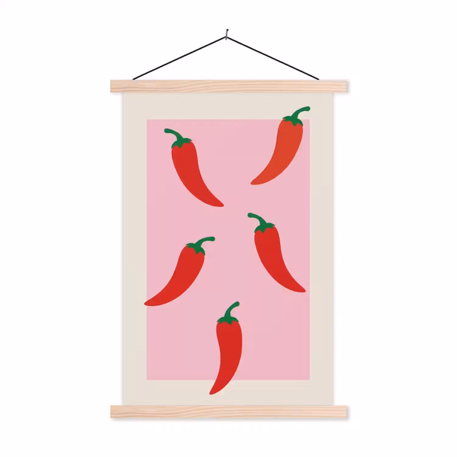 Pepers - Rood - Illustratie textielposter latten blank klein -3d