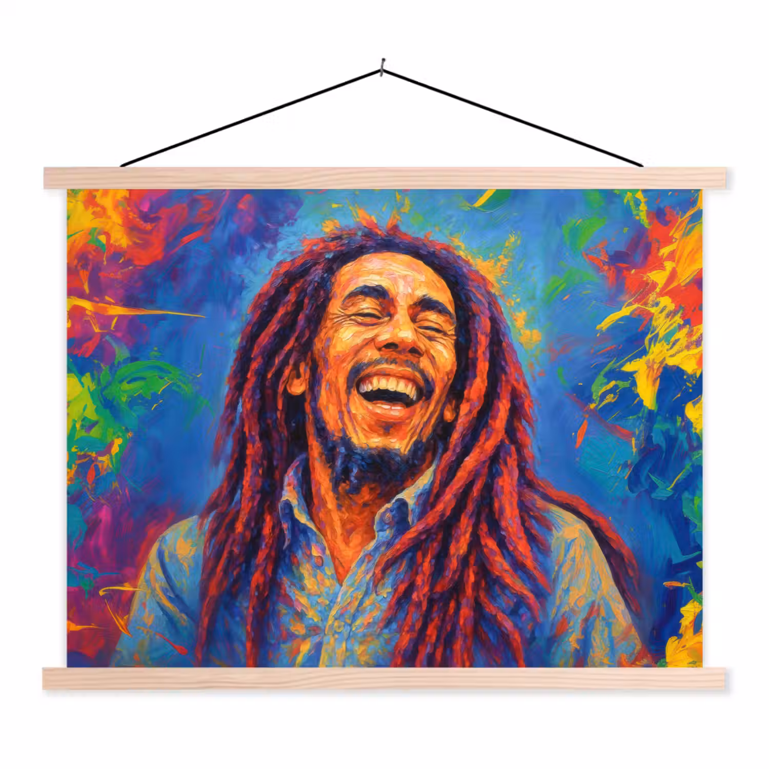 Regenboogkleuren - Man - schilderij textielposter latten blank klein -3d