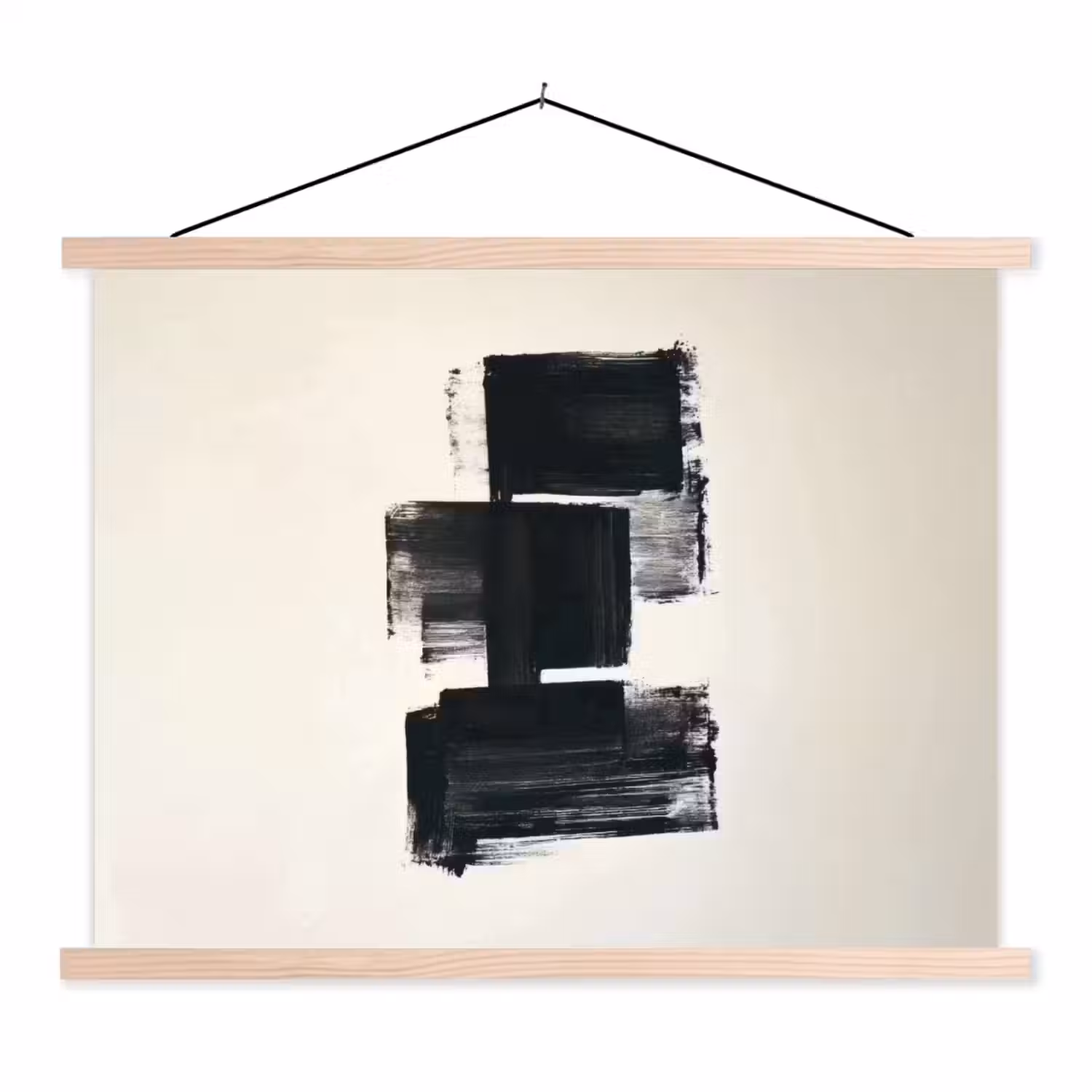 Rechthoeken - Penseelstreken - Abstract - Zwart textielposter latten blank klein -3d