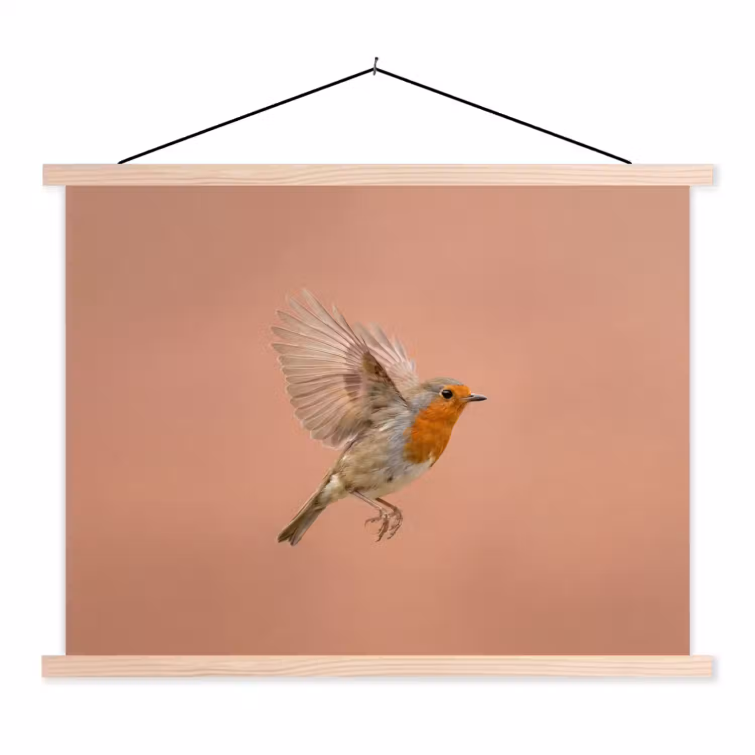 Roodborst - Natuur - Roze textielposter latten blank klein -3d