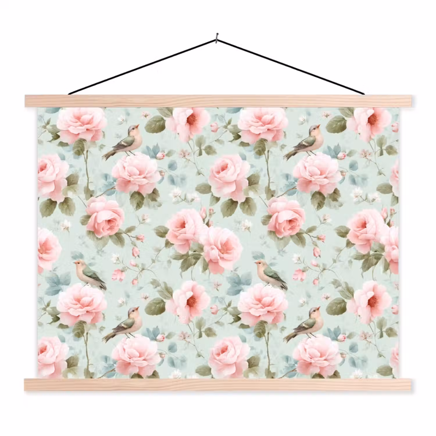 Rozen - Vogels - Pastel - Kleurrijk textielposter latten blank klein 122 -3d