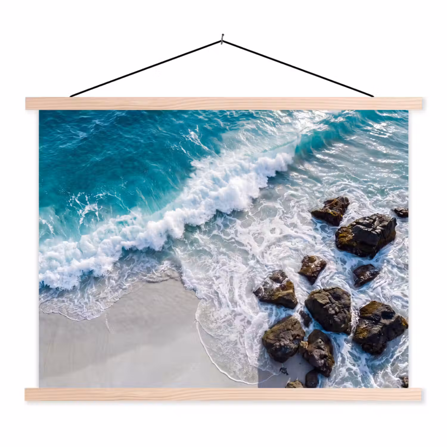 Zee - Golf - Strand - Natuur - Blauw textielposter latten blank klein -3d