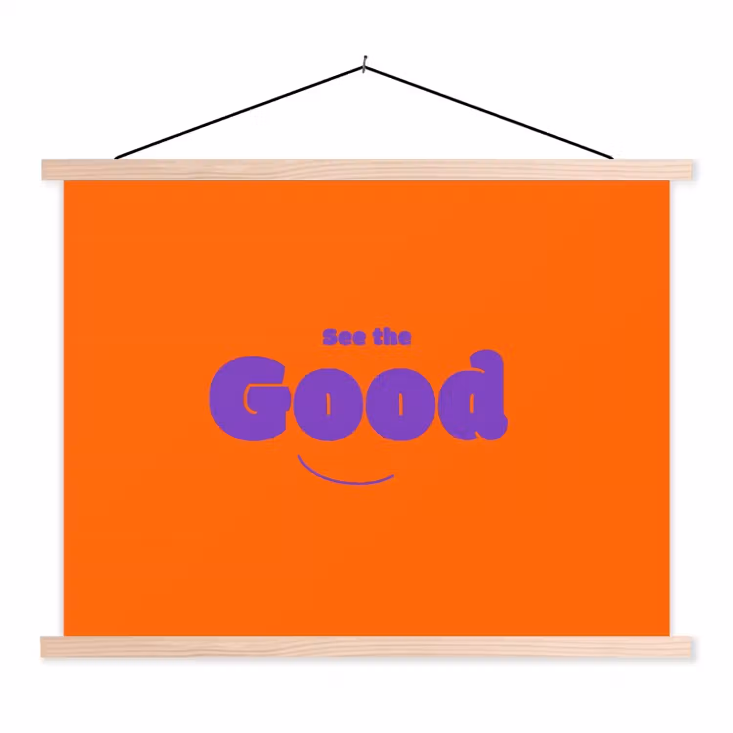 See the good - Paars - Oranje - Smiley textielposter latten blank klein -3d