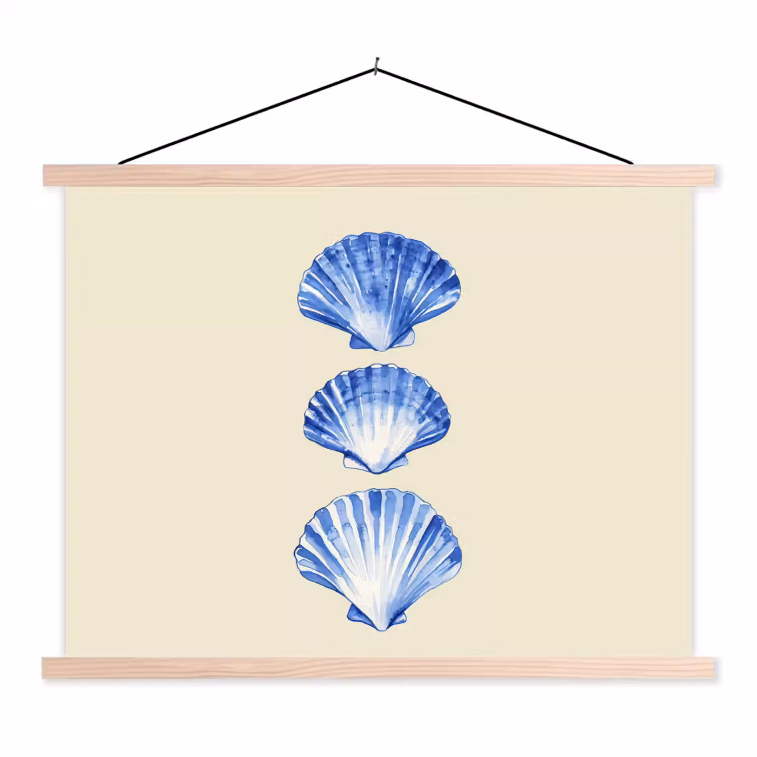Schelpen - Blauw - Beige textielposter latten blank klein -3d