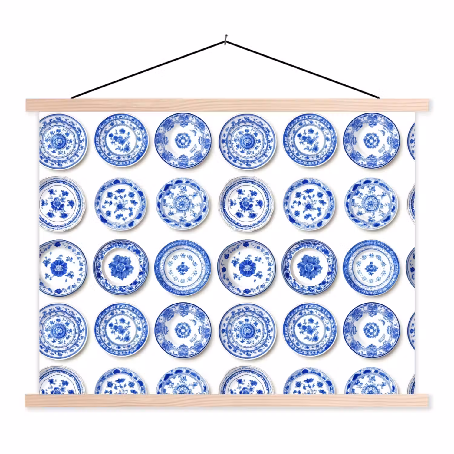 Borden - Bloemen - Patroon - Blauw textielposter latten blank klein 122 -3d