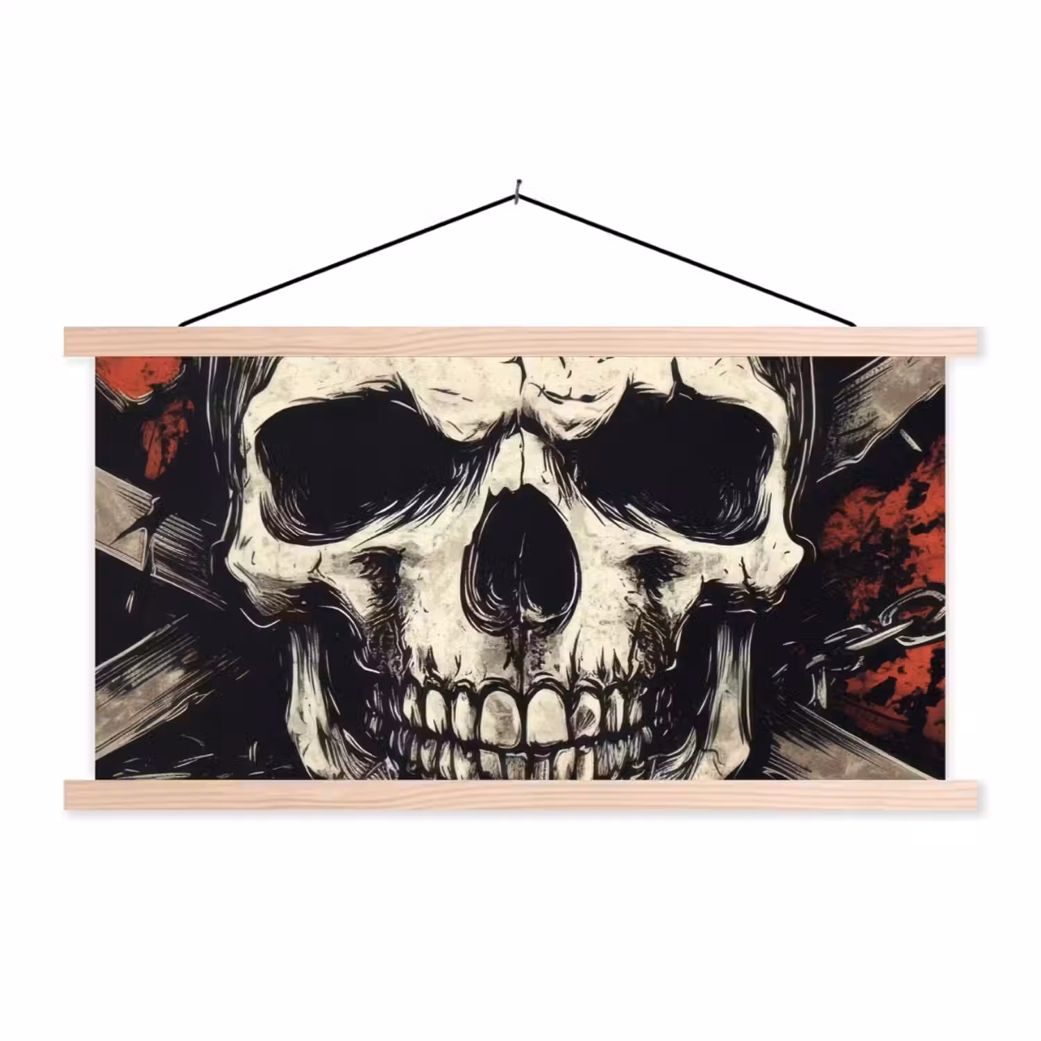 Schedel - Kettingen - Rood textielposter latten blank klein -3d