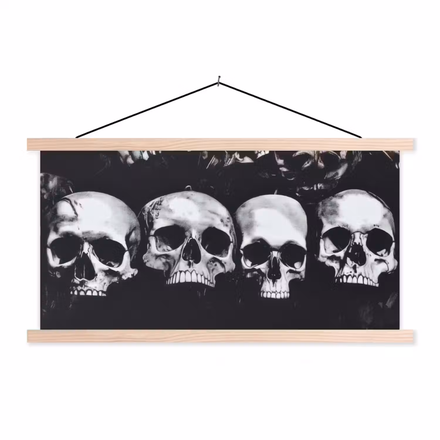 Schedels - Zwart - Contrast textielposter latten blank klein -3d