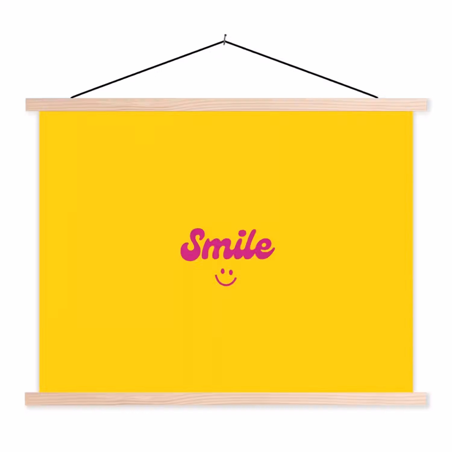 Smile - Geel - Roze textielposter latten blank klein -3d
