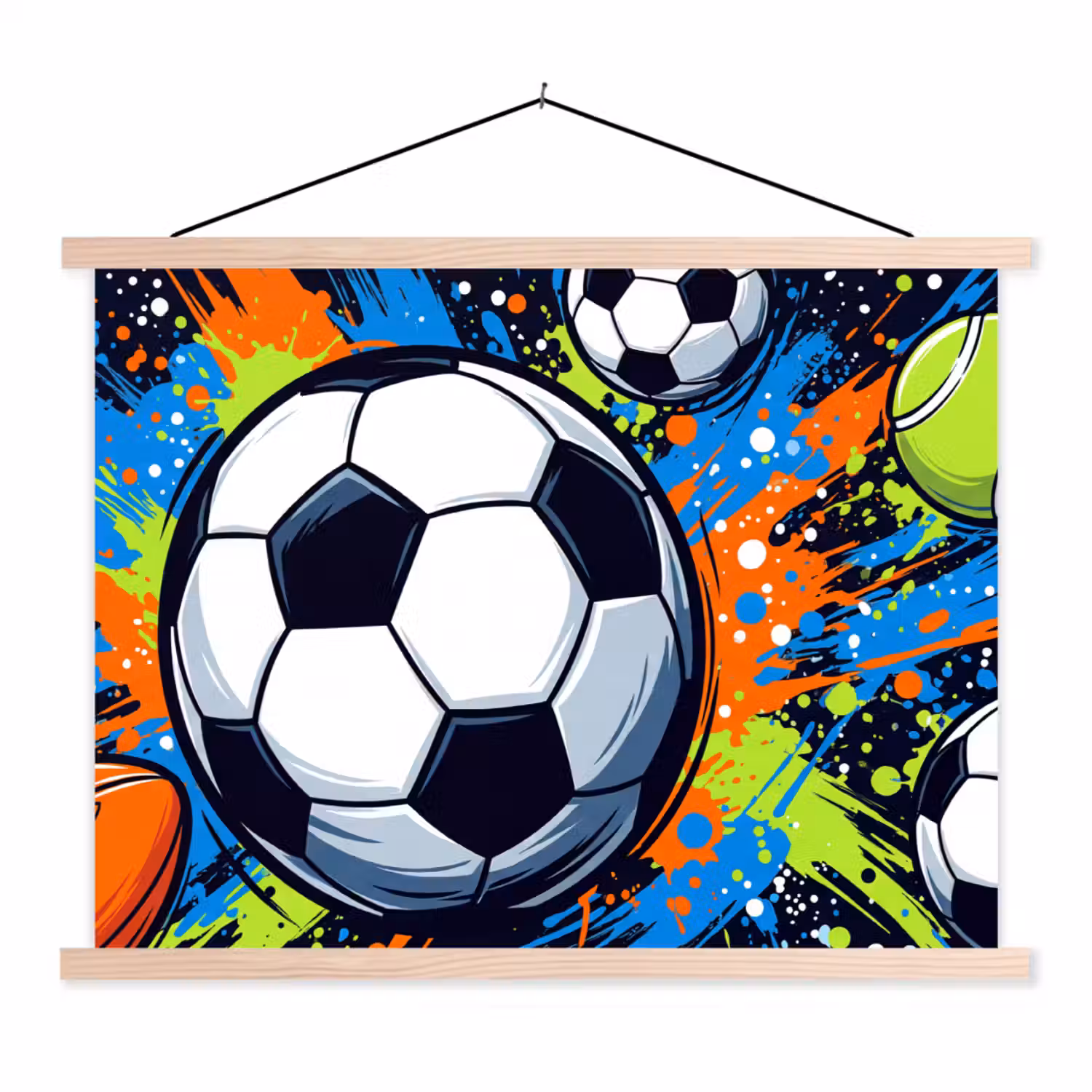 Sport - Ballen - Kleurrijk textielposter latten blank klein -3d