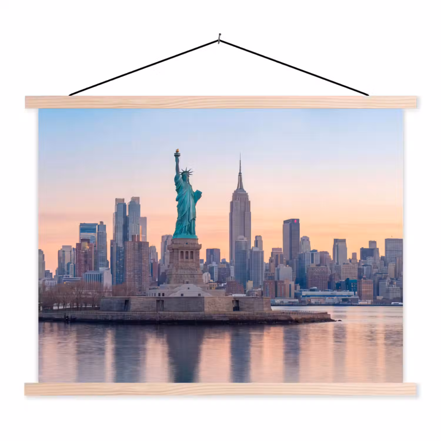 Vrijheidsbeeld - New York - Zonsopgang - Stad - Architectuur textielposter latten blank klein -3d