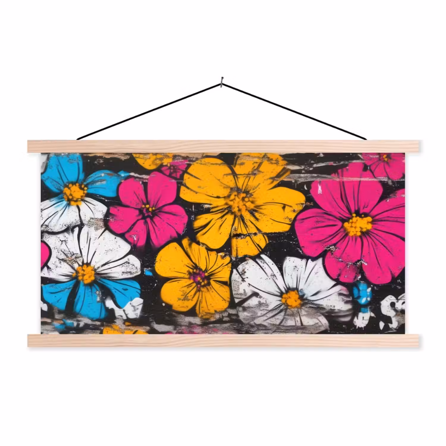 Street Art - Bloemen - Mix textielposter latten blank klein -3d