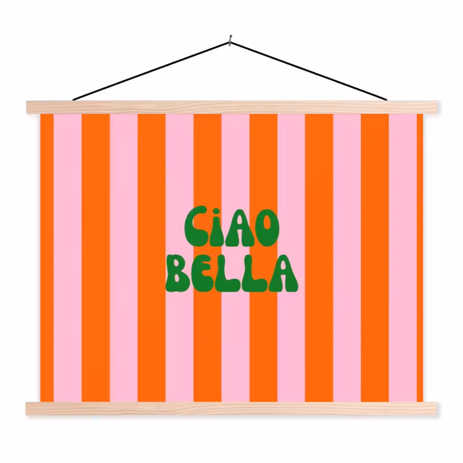 Strepen - Oranje - Verticaal - Ciao bella textielposter latten blank klein -3d