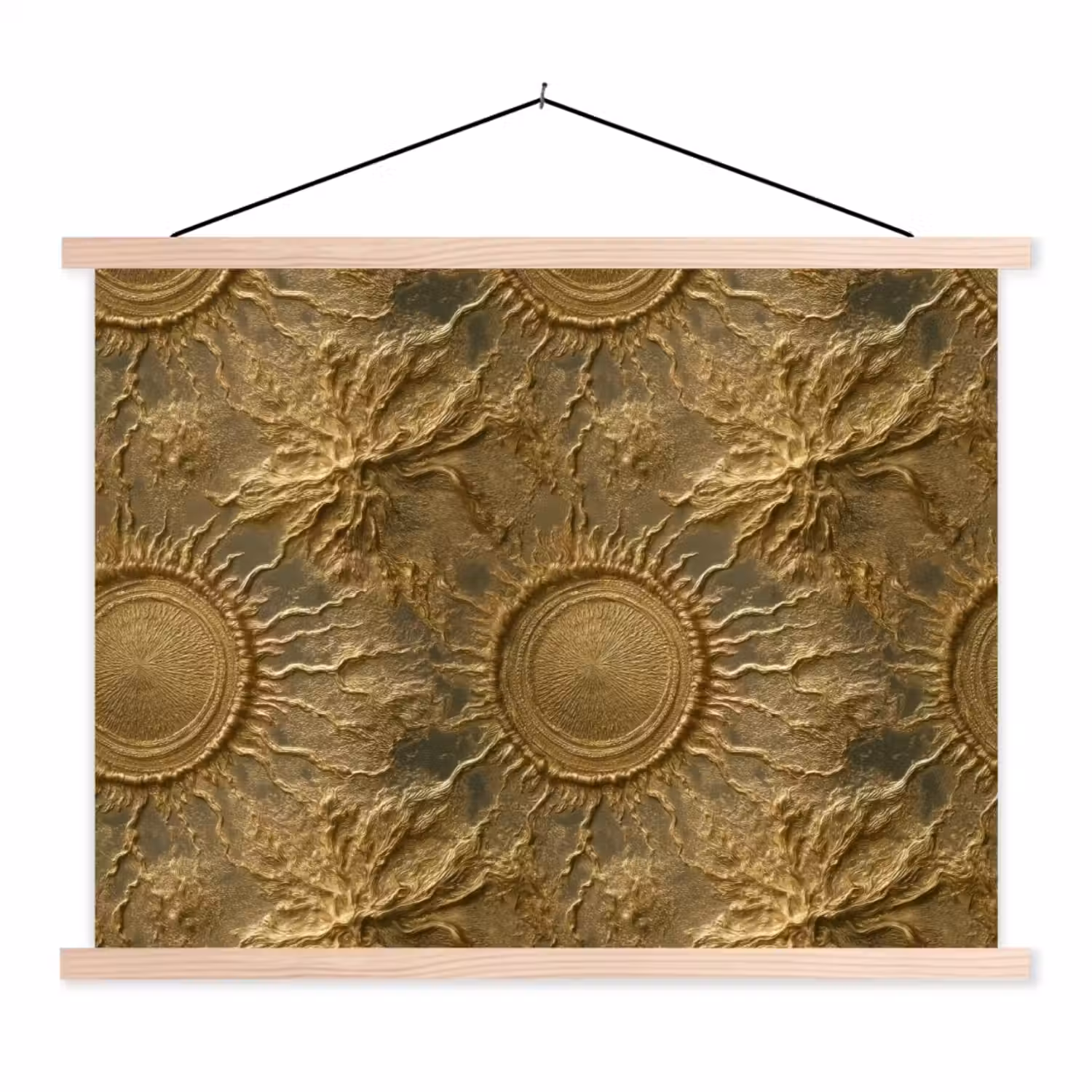 Zon - Reliëf - Antiek - Goud textielposter latten blank klein 122 -3d