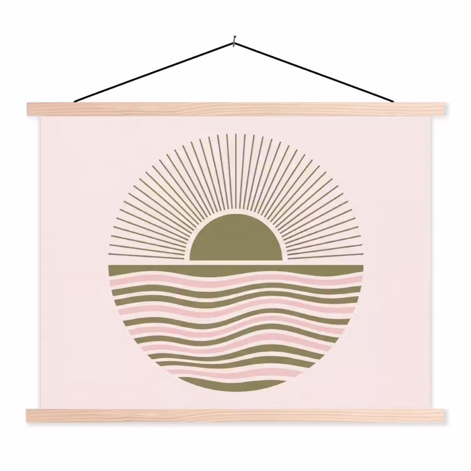 Zon - Zee - Abstract - Modern - Roze textielposter latten blank klein -3d