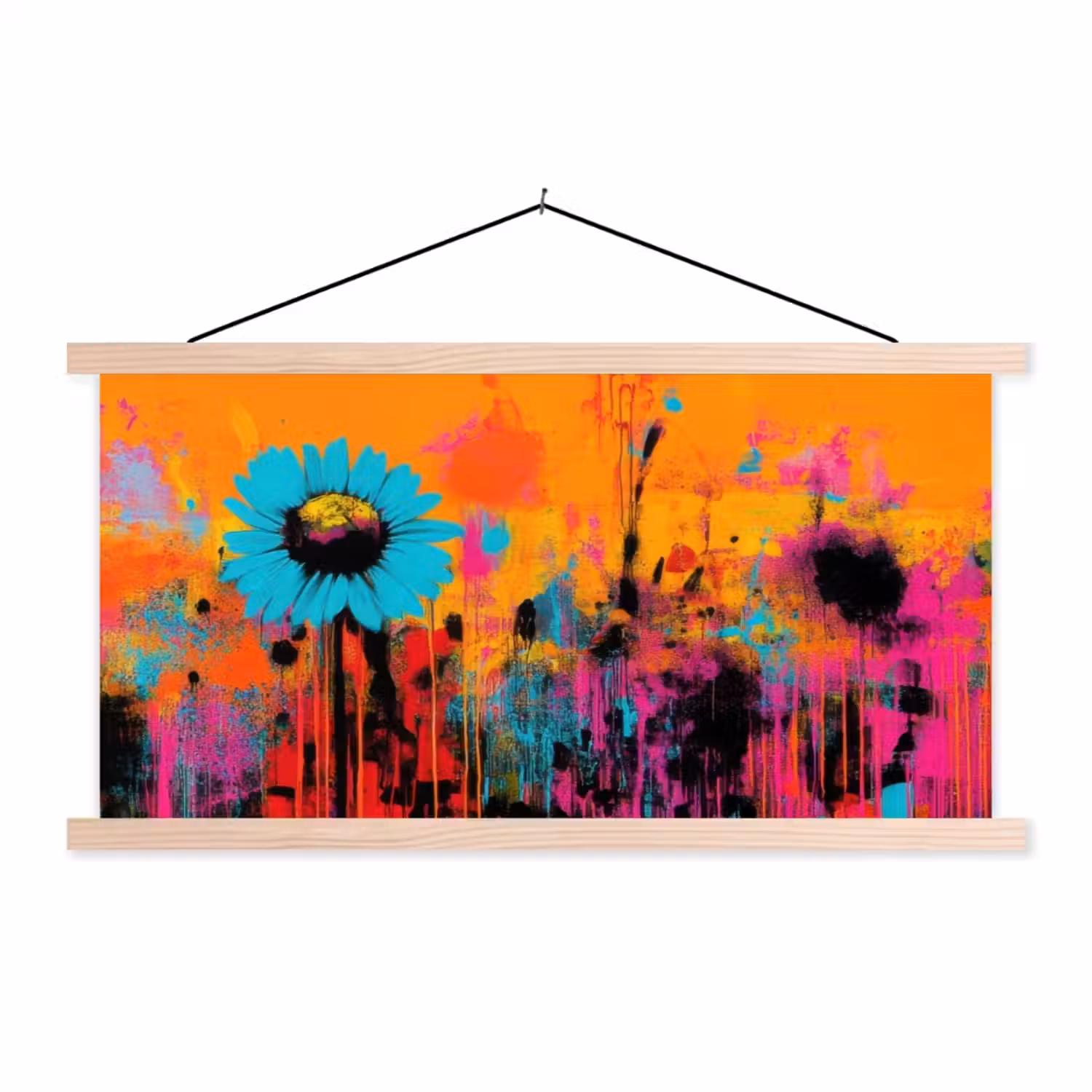 Zonnebloemen - Abstract - Oranje textielposter latten blank klein -3d