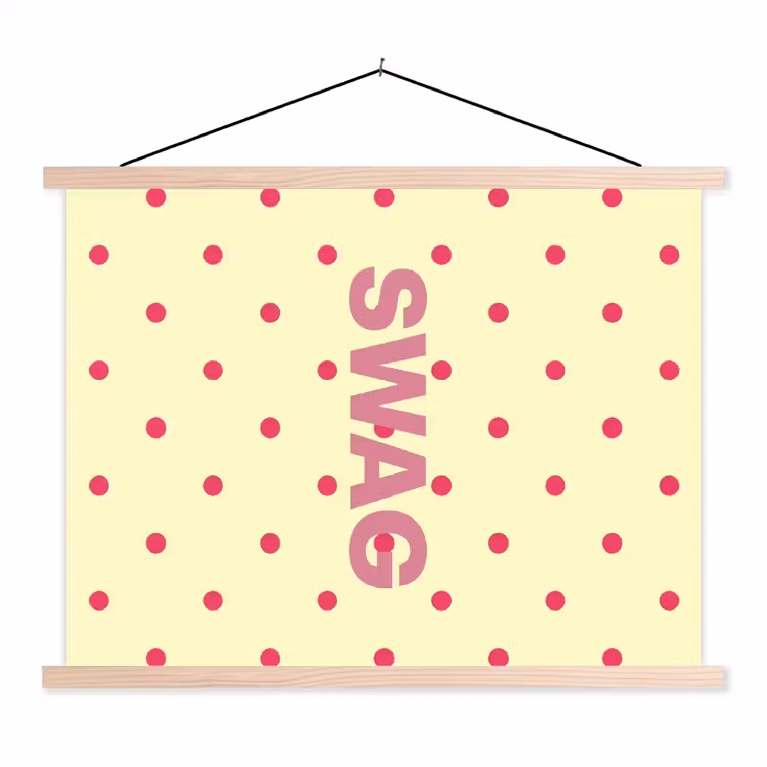 Swag - Roze - Stippen - Geel textielposter latten blank klein -3d