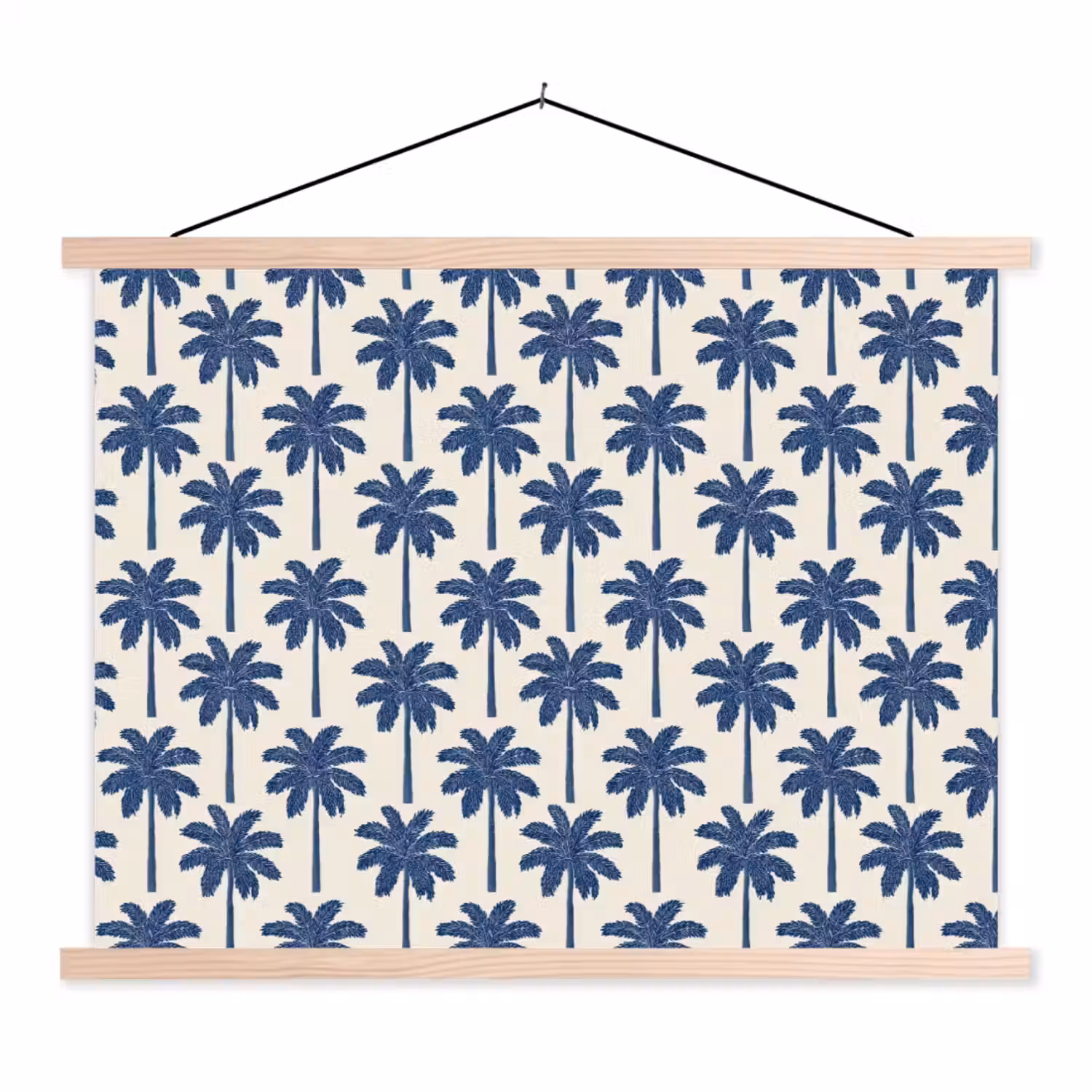 Symmetrisch - Palm - Blauw textielposter latten blank klein 122 -3d