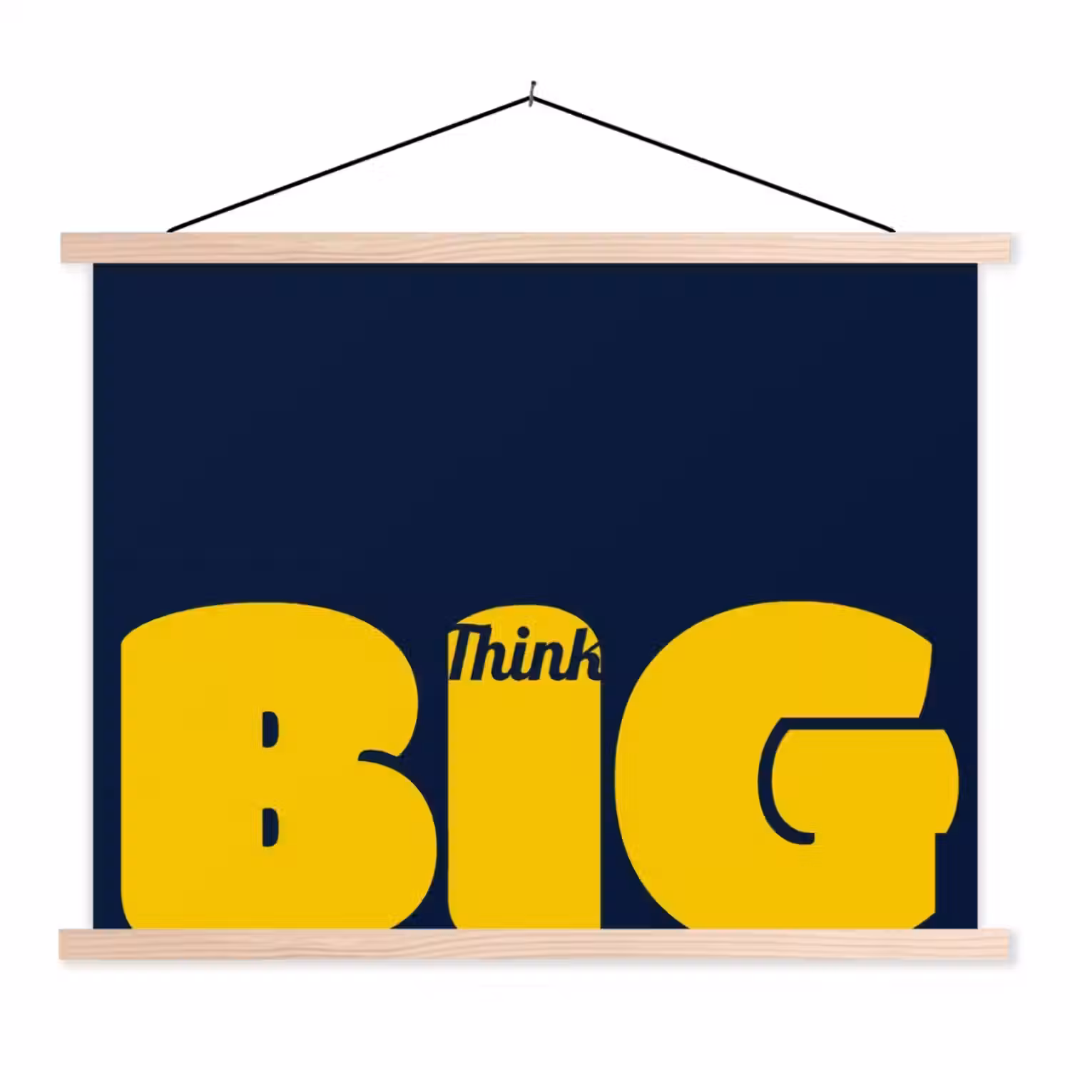 Think big - Blauw - Geel textielposter latten blank klein -3d