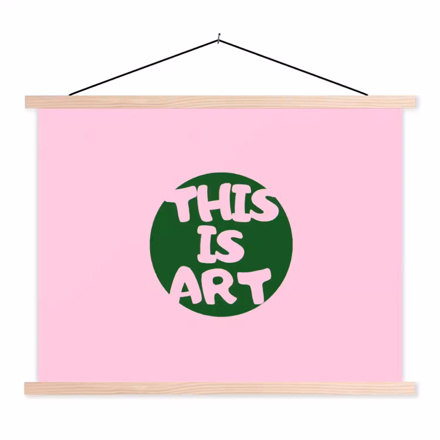 This is art - Tekst - Cirkel - Groen textielposter latten blank klein -3d