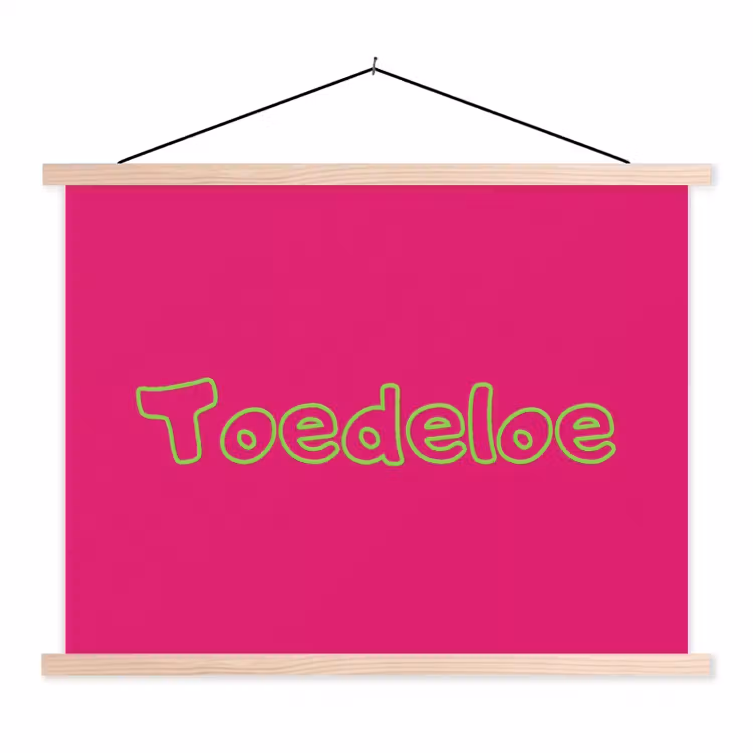 Toedeloe - Groen - Roze textielposter latten blank klein -3d