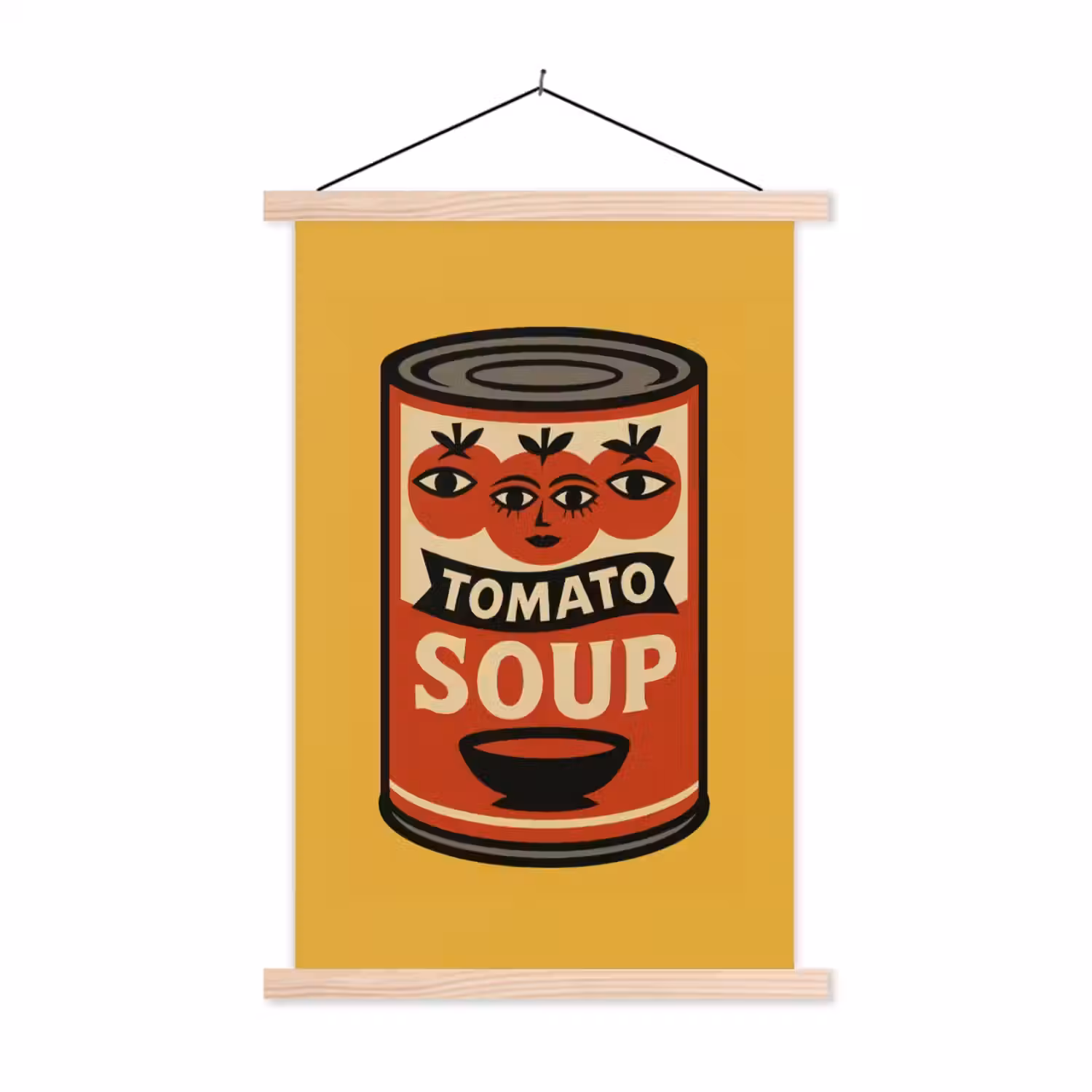 Tomatensoep - Gezichtje - Illustratie - Rood textielposter latten blank klein -3d