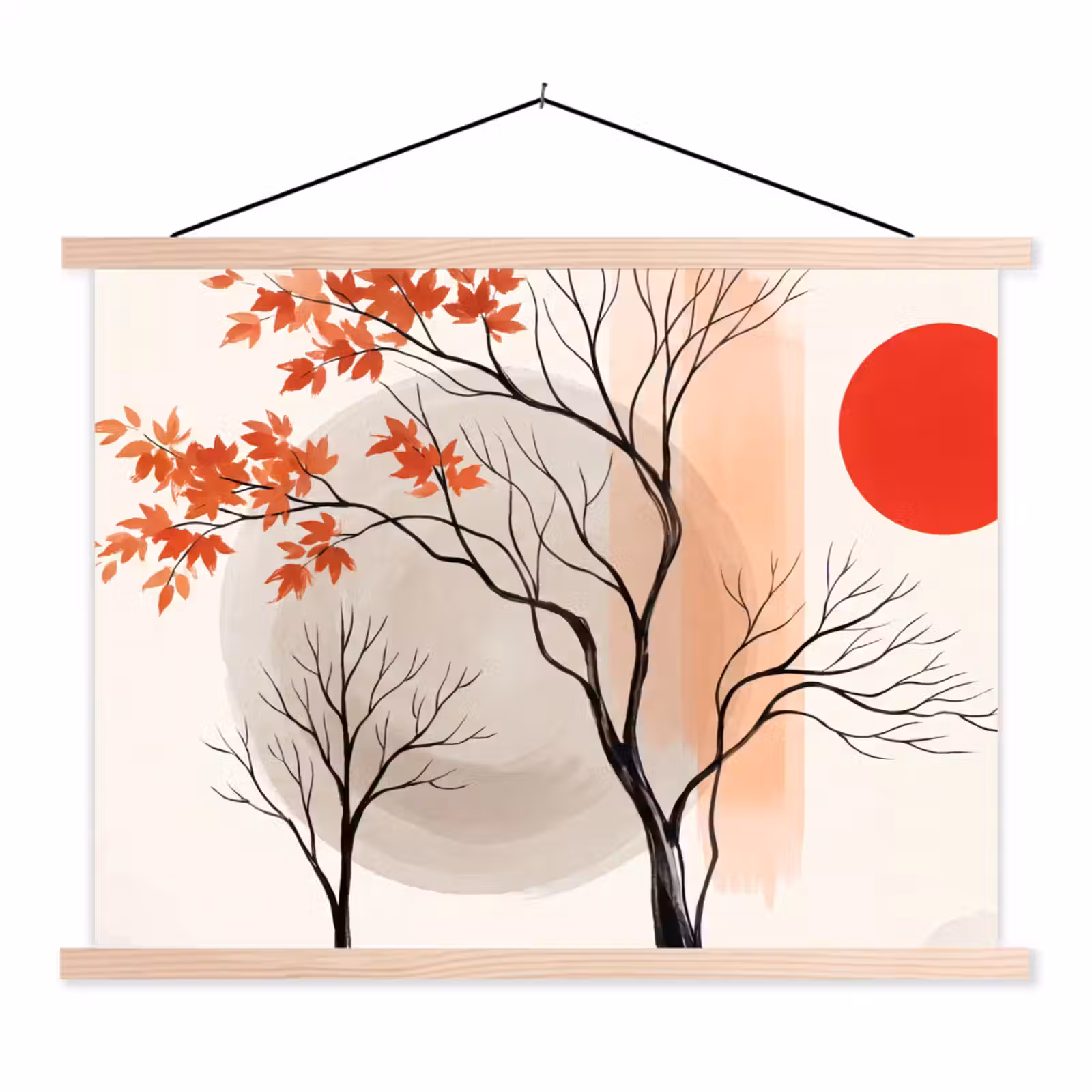 Hanging Poster - Tree - Red - Abstract - Boom - Rood - Abstract textielposter latten blank klein