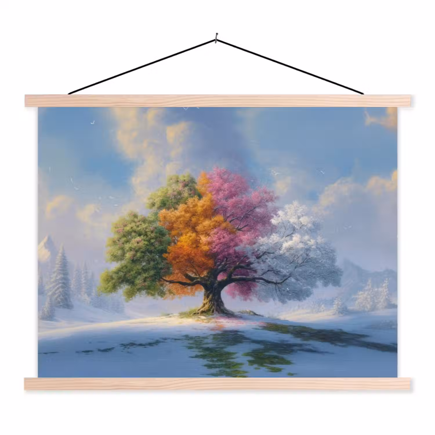 Boom - Seizoenen - Winter - Landschap textielposter latten blank klein -3d