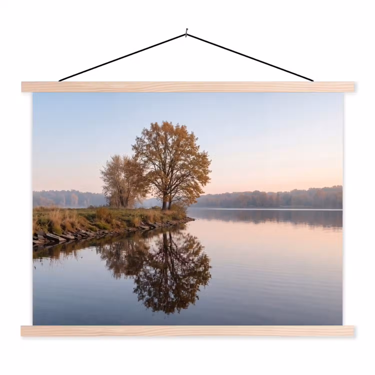 Bomen - Reflectie - Water - Zonsopgang - Serene textielposter latten blank klein -3d