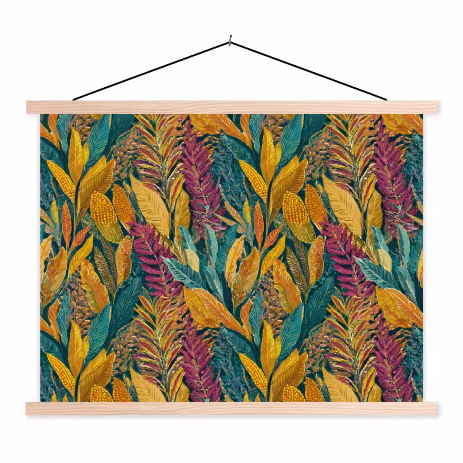 Tropische - Botanisch - Patroon - Kleurrijk - Exotisch textielposter latten blank klein 122 -3d