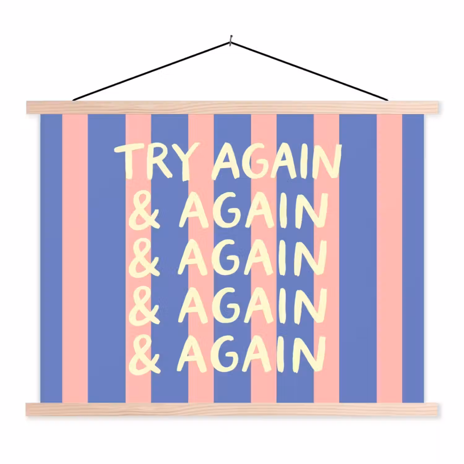 Try again - Strepen - Roze - Verticaal - Blauw textielposter latten blank klein -3d