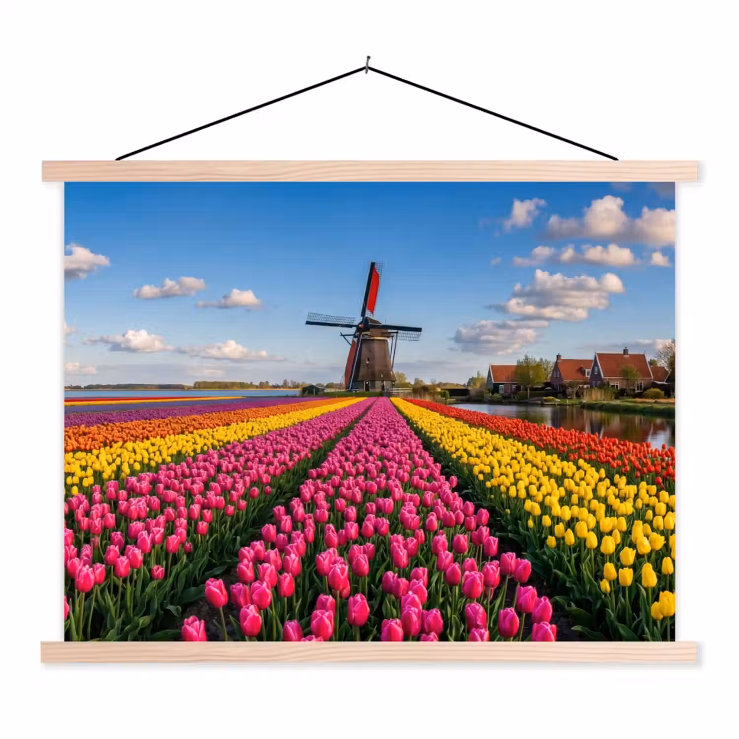 Tulpen - Holland - Molen - Kleurrijk textielposter latten blank klein -3d