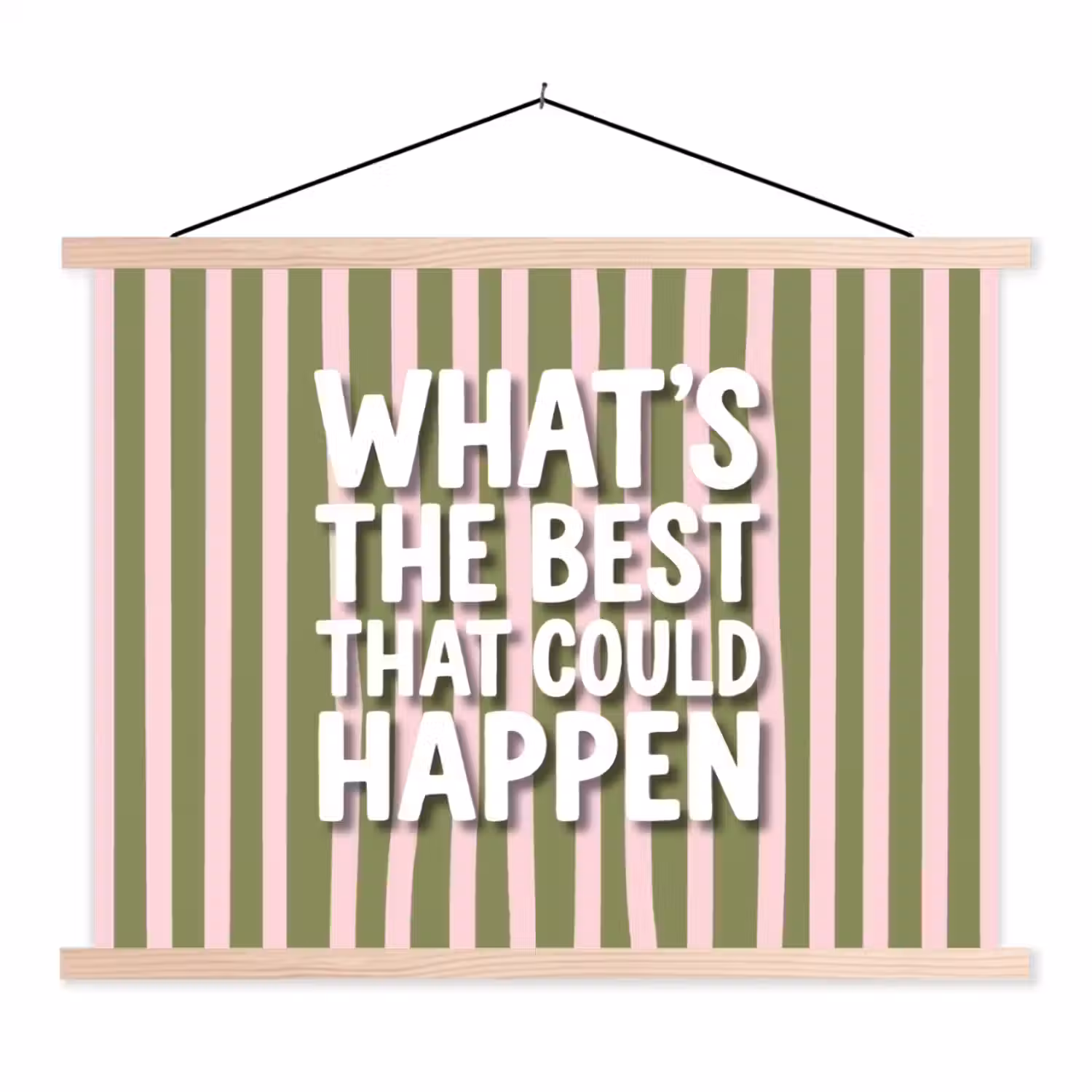 What's the best that could happen - Strepen - Groen - Roze textielposter latten blank klein -3d