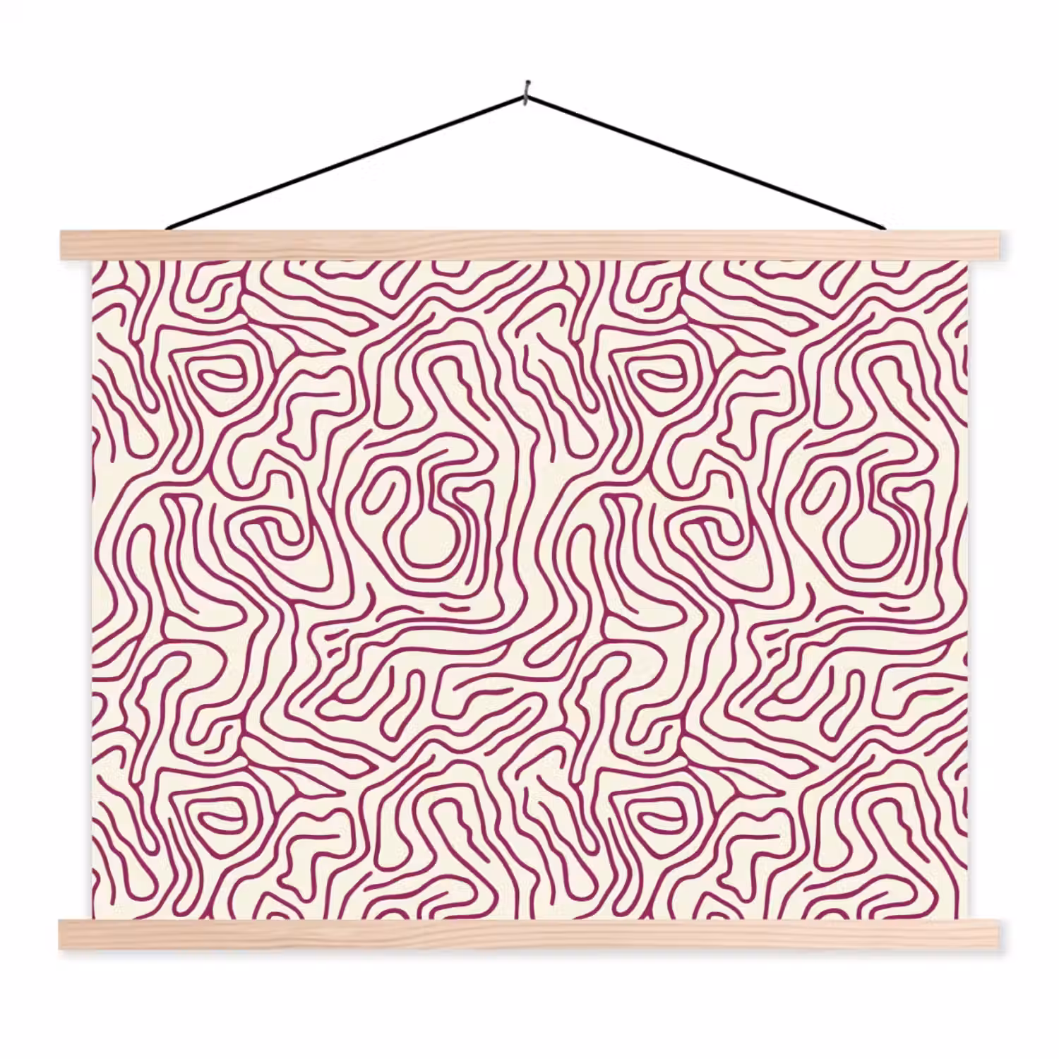 Kronkelende lijn - Magenta - Crème textielposter latten blank klein 122 -3d