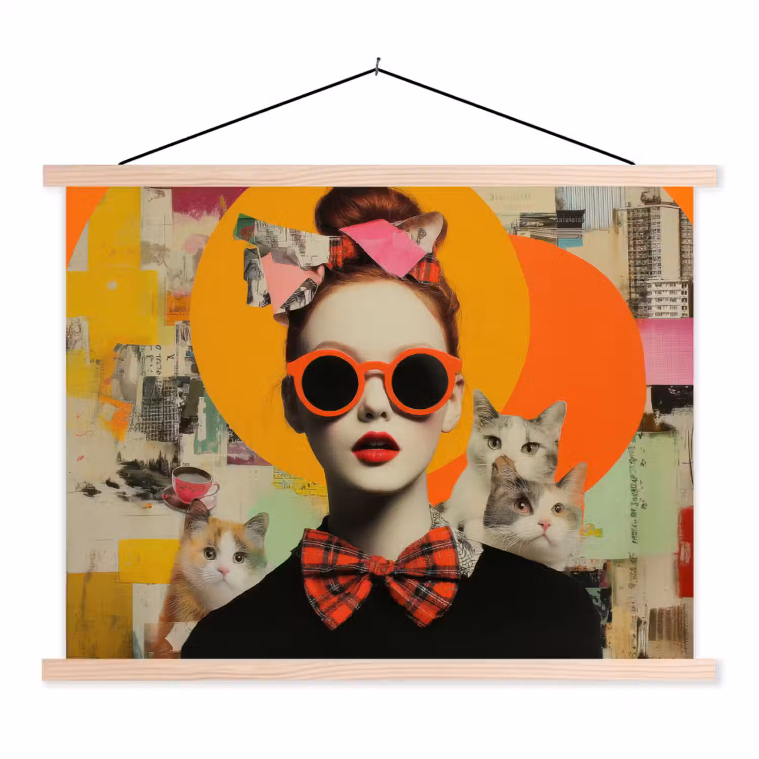 Vrouw - Bril - Strik - Retro textielposter latten blank klein -3d
