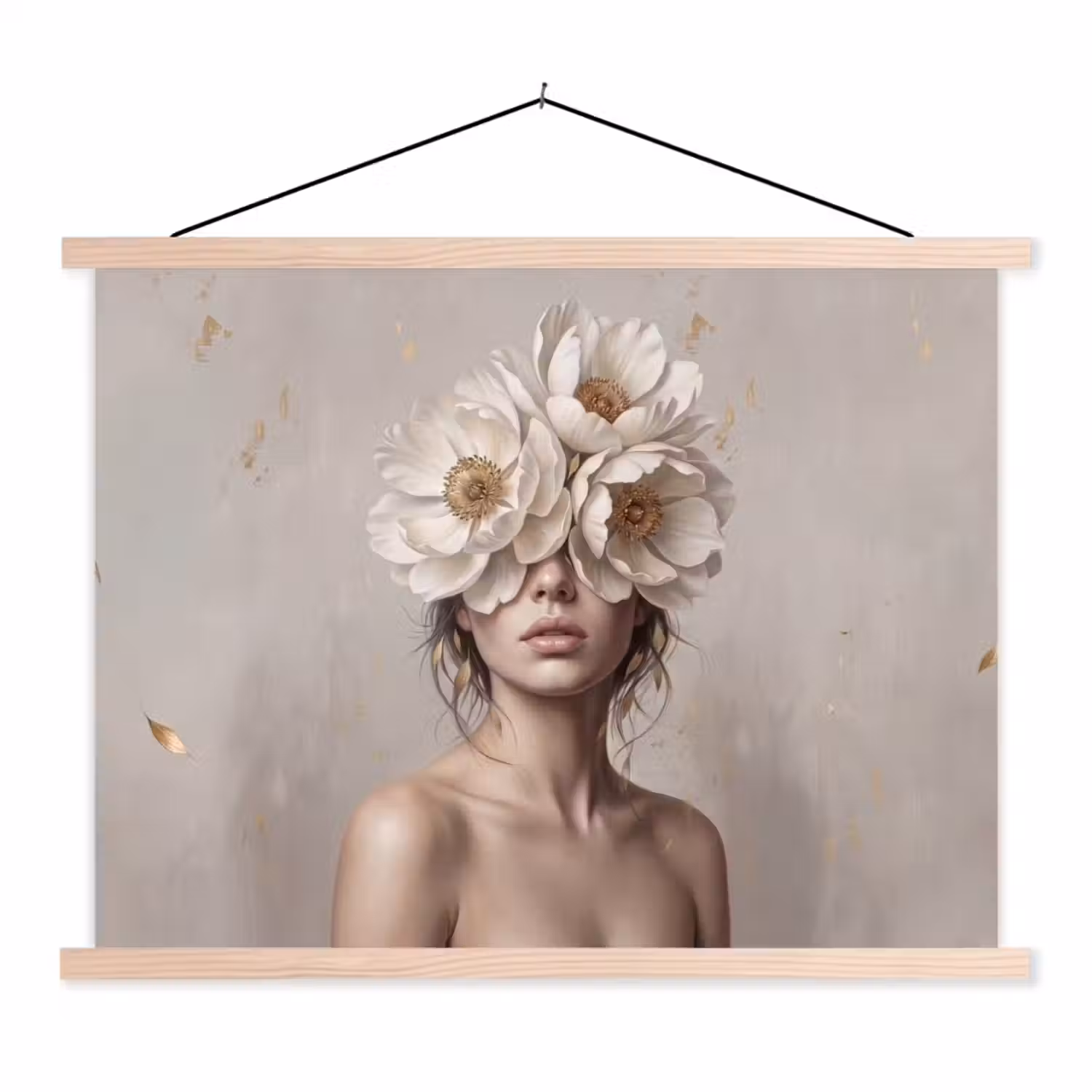 Vrouw - Pioenroos - Wit textielposter latten blank klein -3d